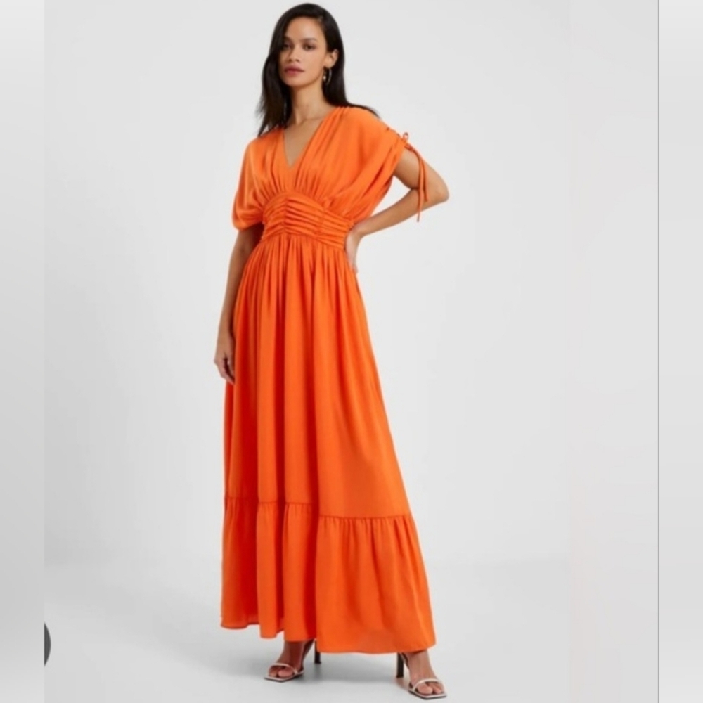 French Connection Audrey Satin Resortwear Orange Dolman Sleeve Maxi Dress Sz 8